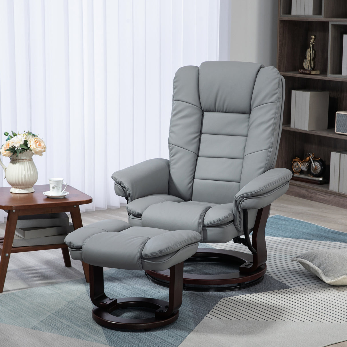 easycomfort easycomfort poltrona con poggiapiedi reclinabile con poggiatesta e braccioli in pelle pu e acciaio 85x82x106 cm grigio