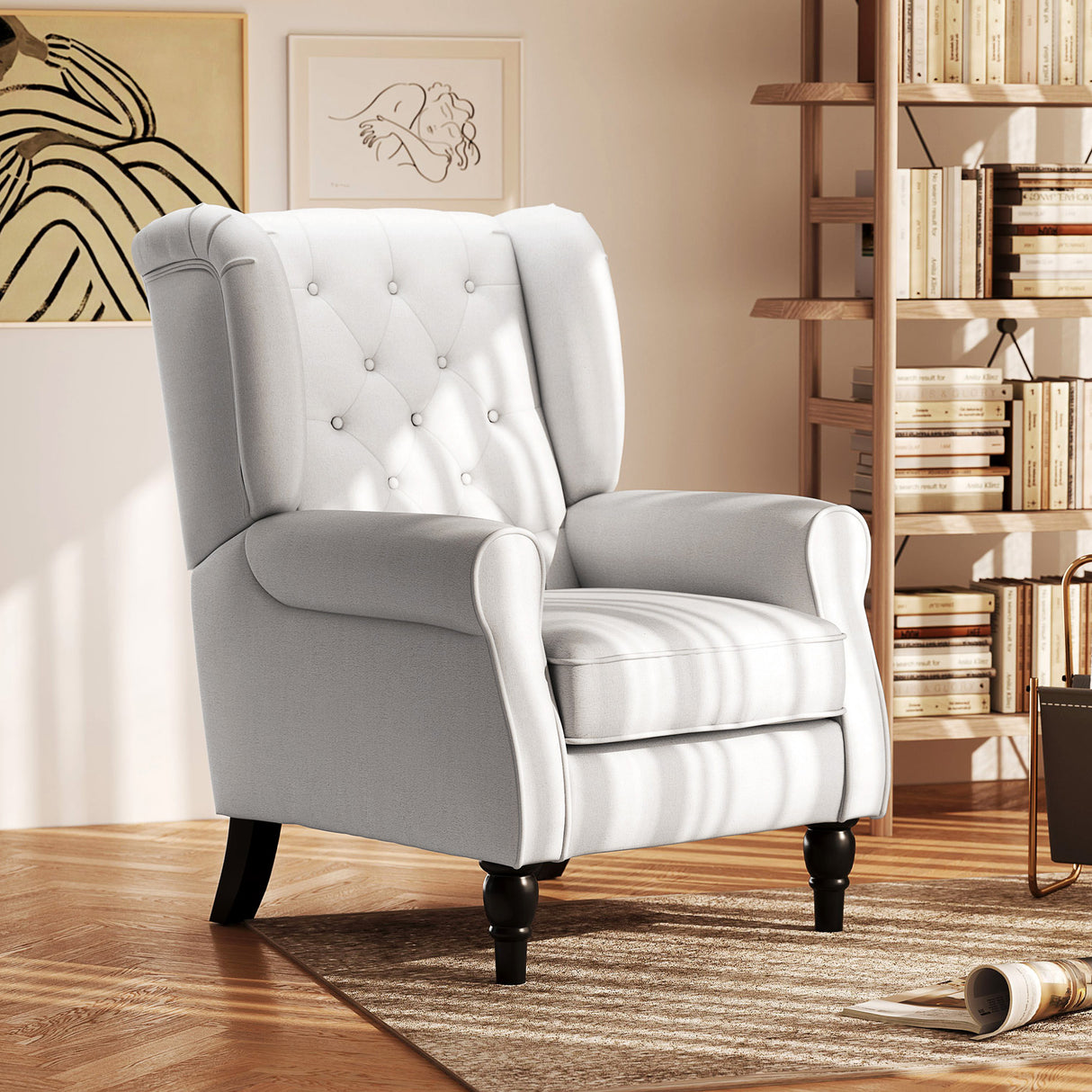 easycomfort easycomfort poltrona da salotto imbottita in tessuto con schienale trapuntato 74x86x102cm bianco crema