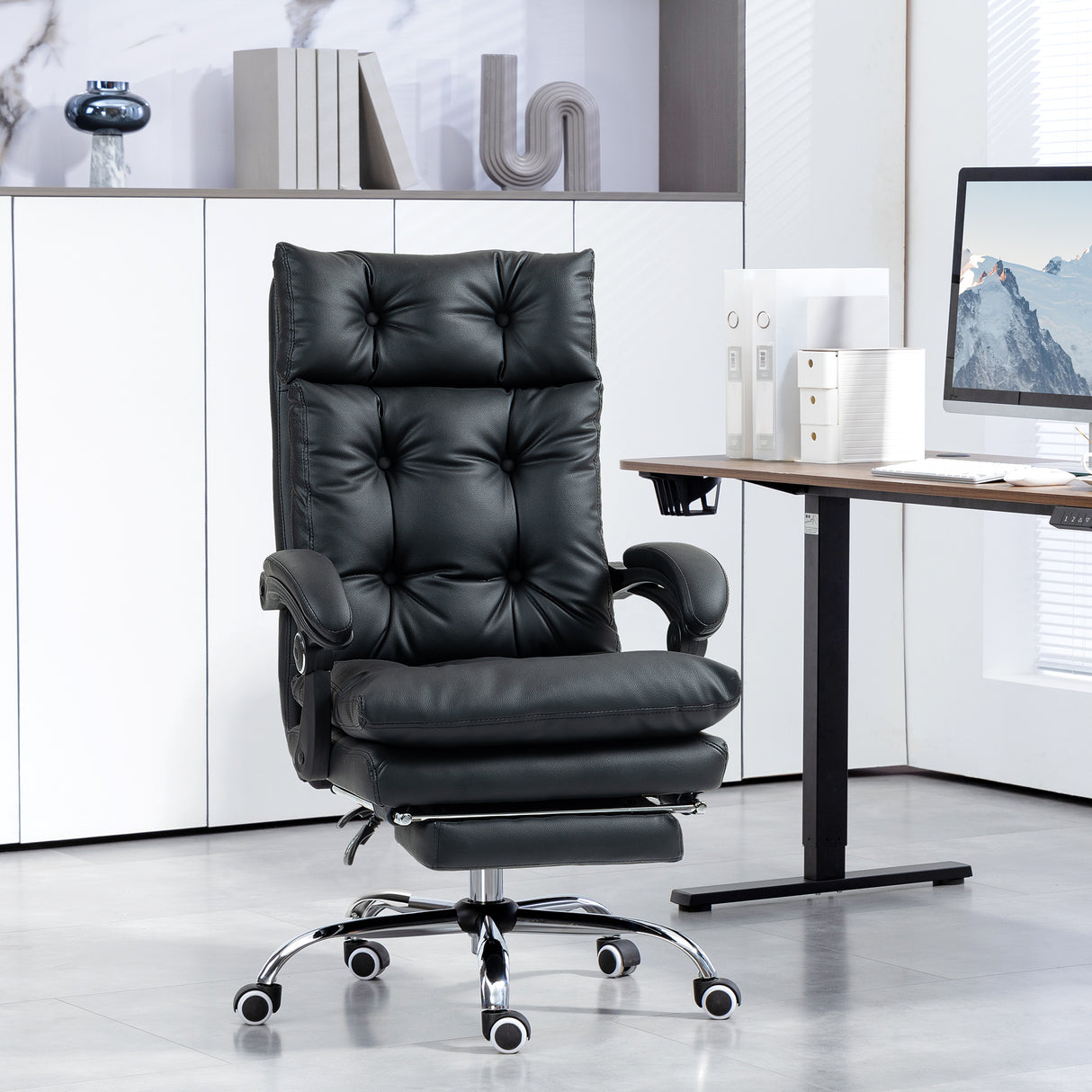 easycomfort easycomfort poltrona da ufficio in finta pelle con schienale reclinabile 135 e poggiapiedi estraibile nero