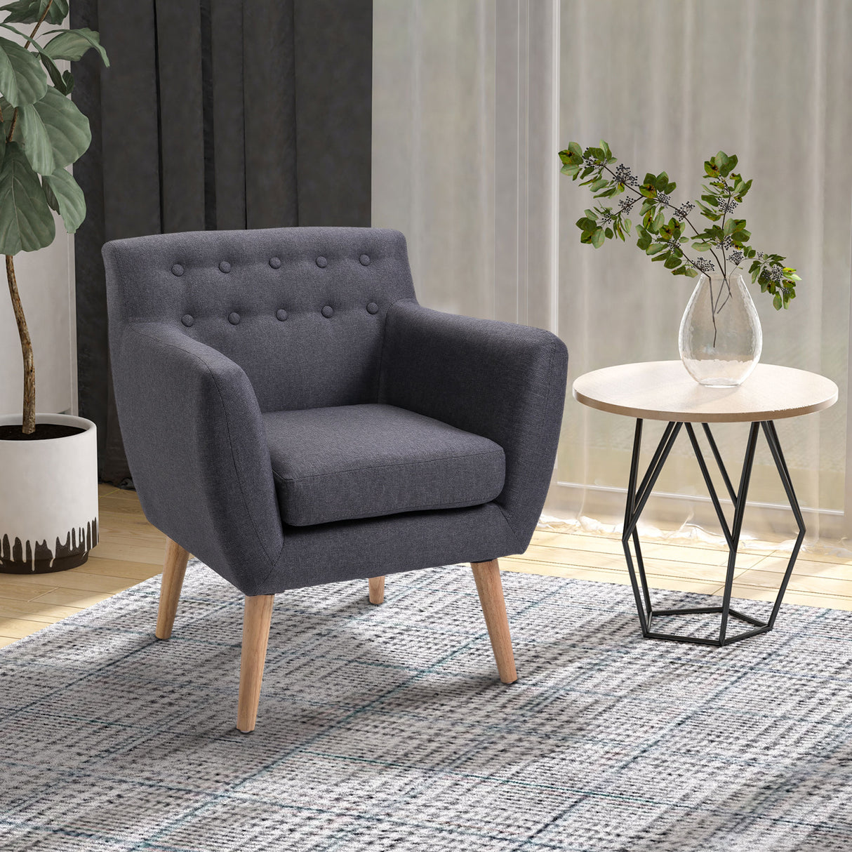 easycomfort easycomfort poltrona imbottita moderna poltroncina da camera soggiorno con braccioli tessuto legno 68 58 5 76cm grigio scuro ean 8055776916040