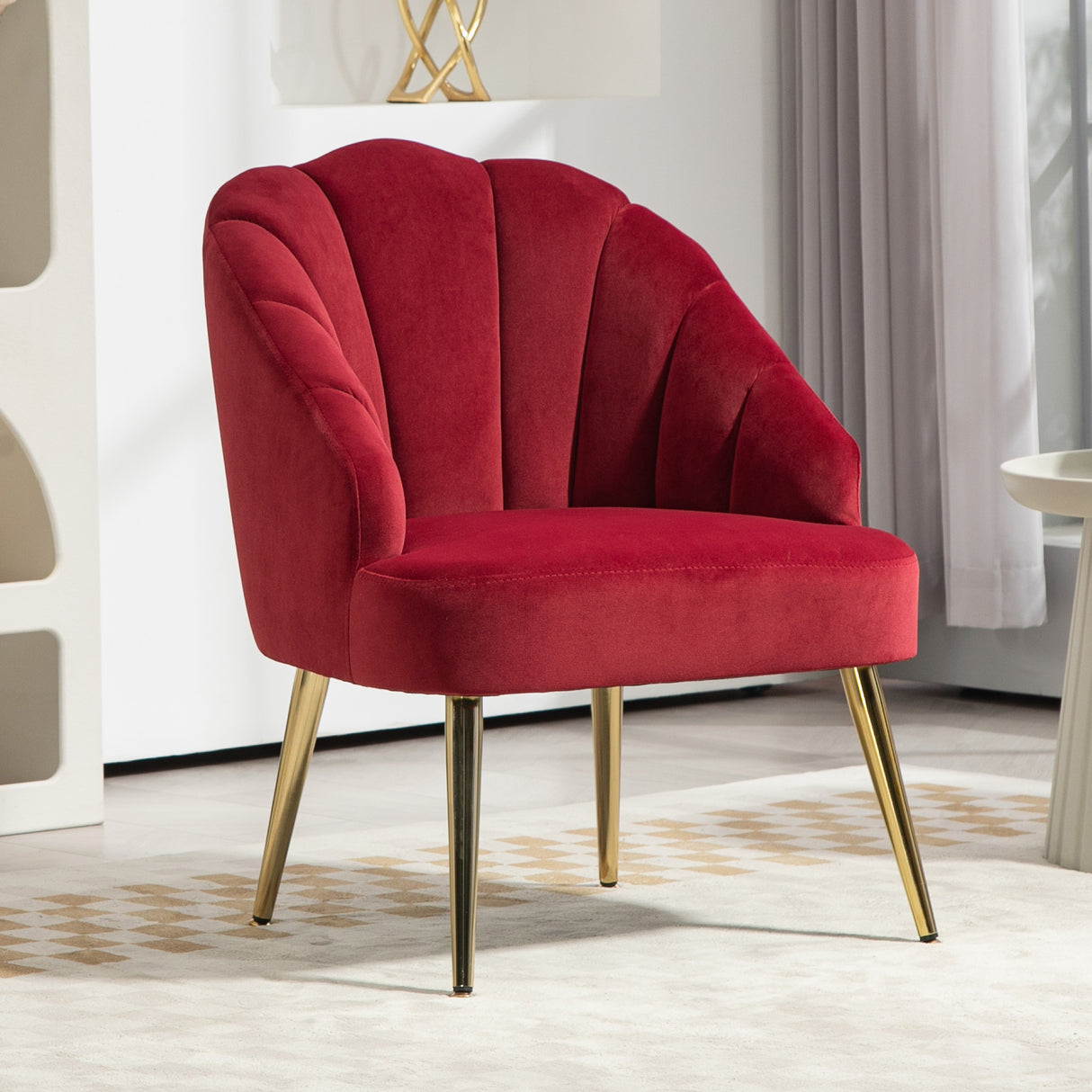 easycomfort easycomfort poltrona in velluto a conchiglia stile art deco per camera e soggiorno acciaio 63x65x84 cm rosso