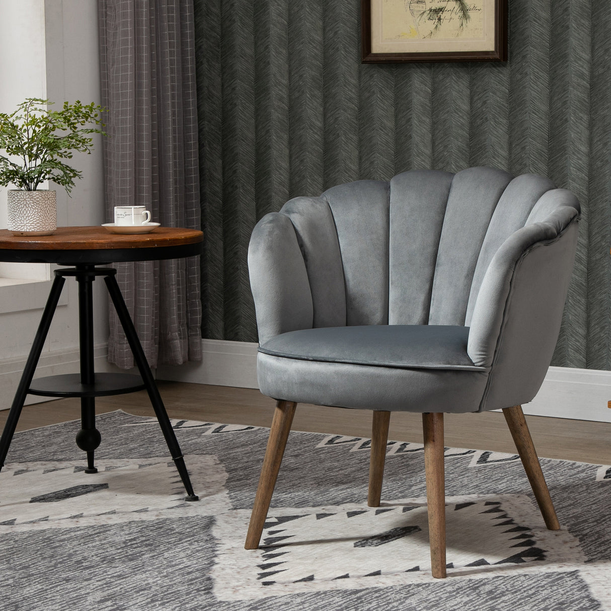 easycomfort easycomfort poltrona in velluto imbottita con schienale a conchiglia 66x66x78 5cm grigio