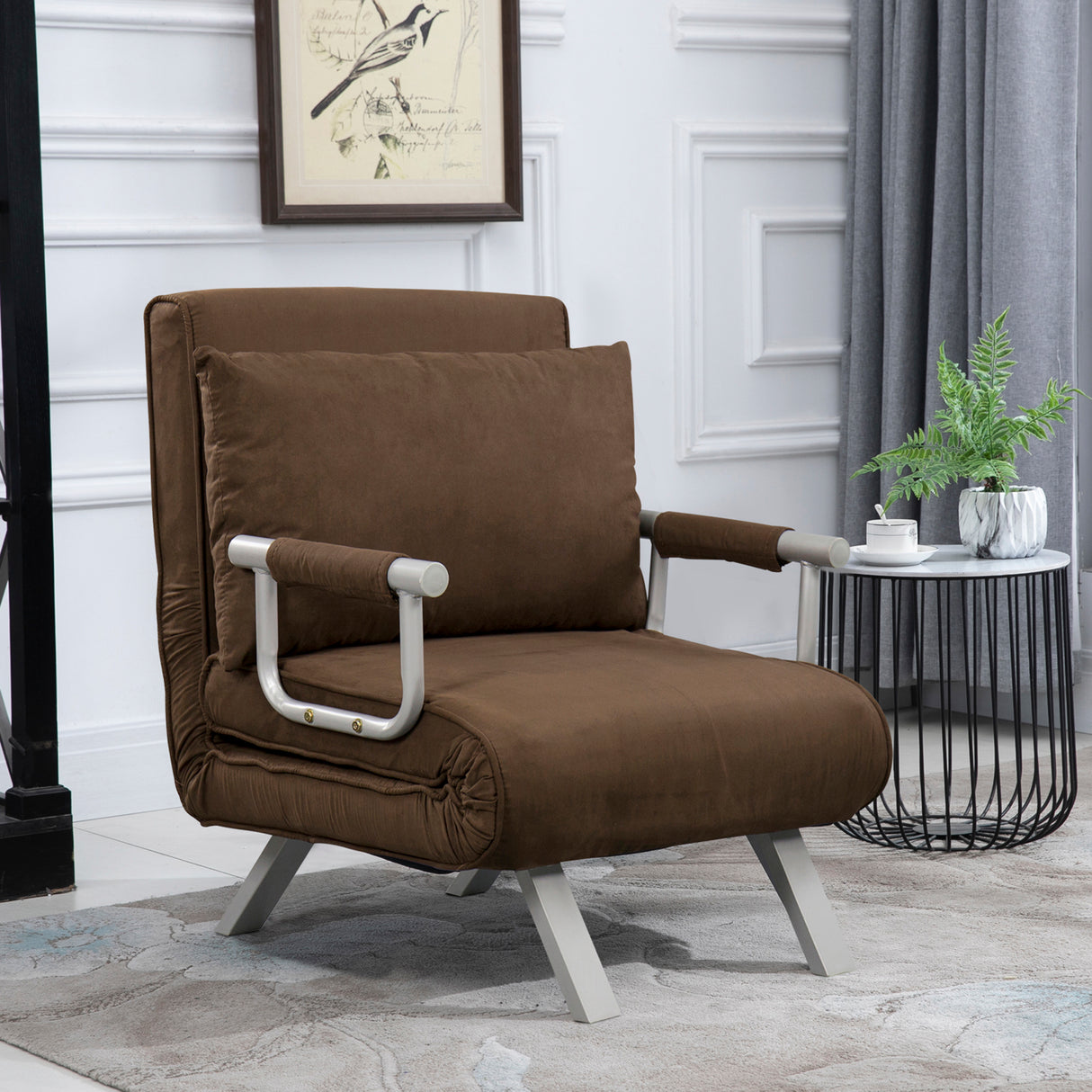 easycomfort easycomfort poltrona letto moderna 2 in 1 con schienale reclinabile su 5 posizioni e cuscino 65x69x80cm marrone