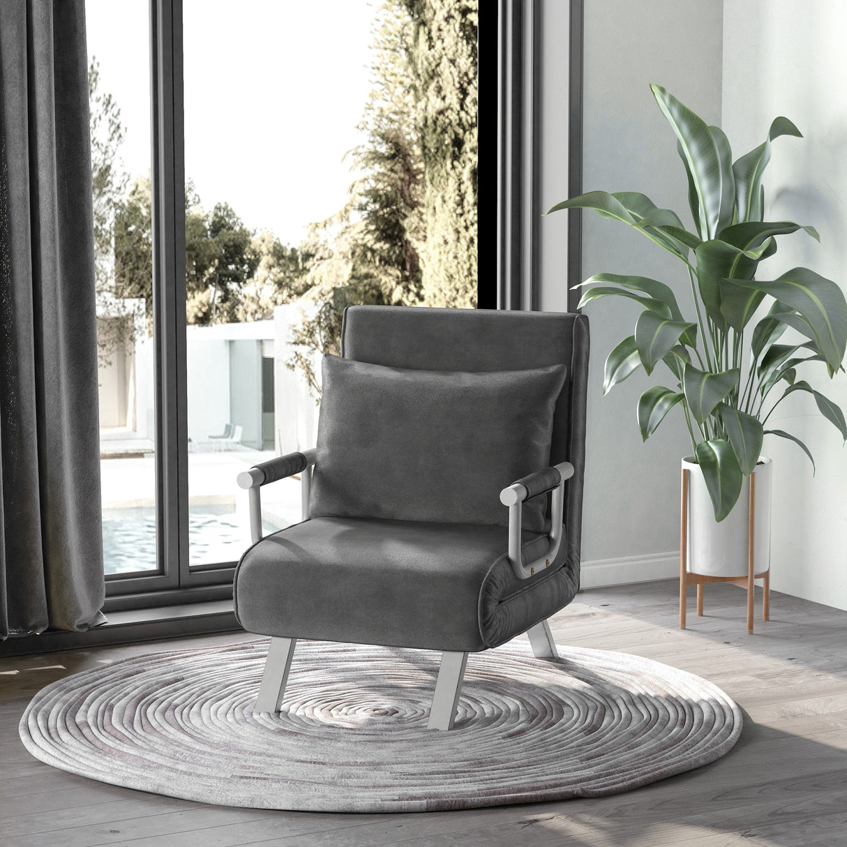 easycomfort easycomfort poltrona letto singolo 3 in 1 con schienale reclinabile su 5 livelli e cuscino divano letto singolo pieghevole per soggiorno e salotto in pelle scamosciata e metallo 65x69x80 cm grigio ean 8055776911588