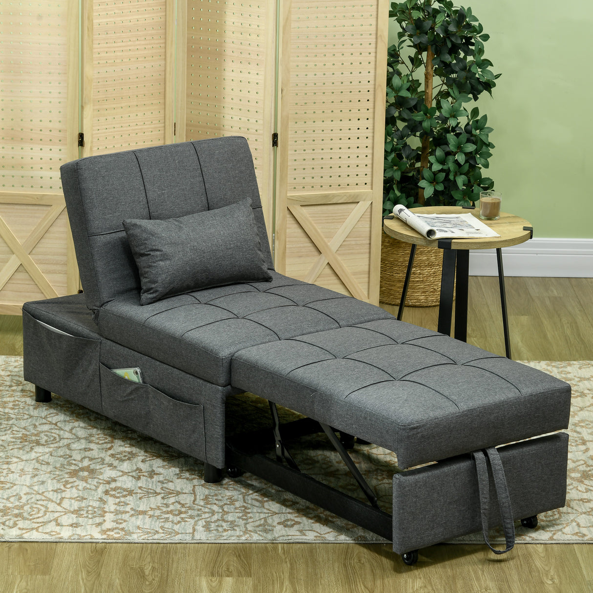easycomfort easycomfort poltrona letto singolo 3 in 1 reclinabile a 3 livelli con cuscino in tessuto effetto lino 65 5x104x81 cm grigio