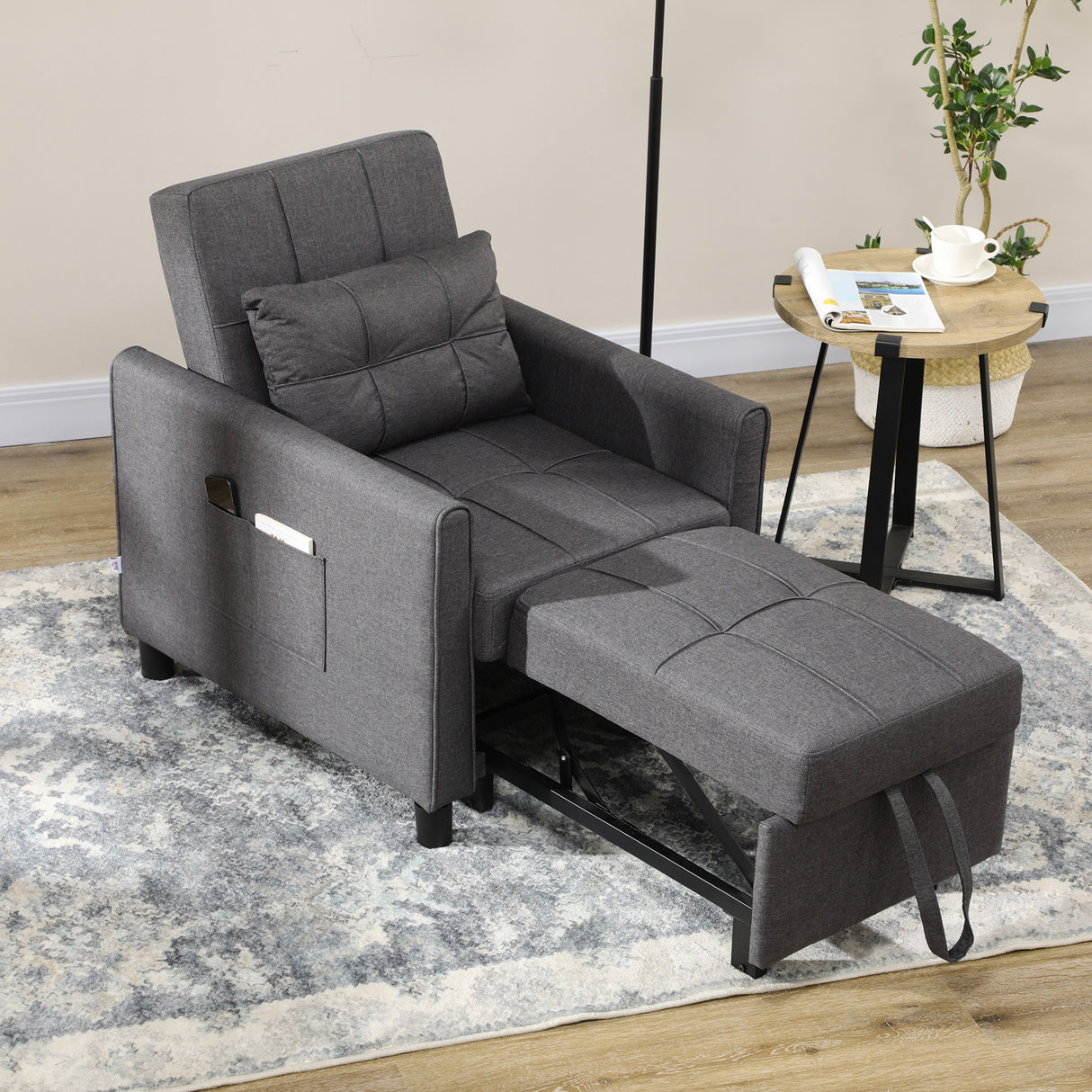 easycomfort easycomfort poltrona letto singolo reclinabile su 3 livelli con cuscino extra 69x82x85cm grigio