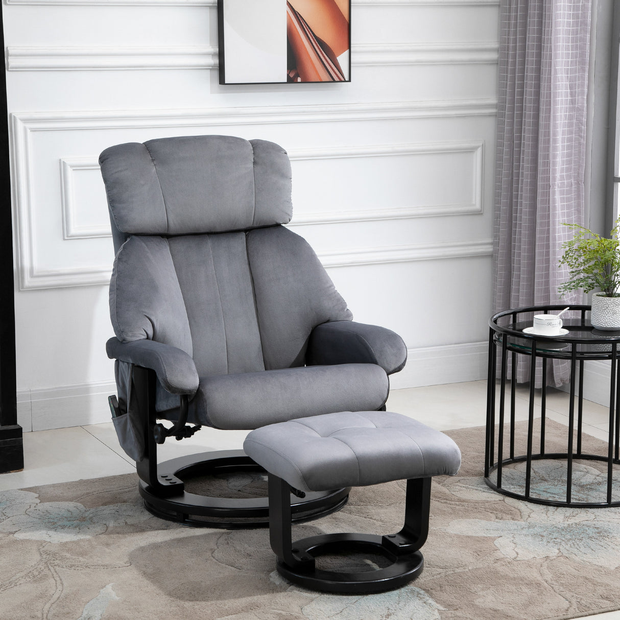 easycomfort easycomfort poltrona massaggiante reclinabile con poggiapiedi e telecomando in finta pelle pu 76x80x102 cm grigio