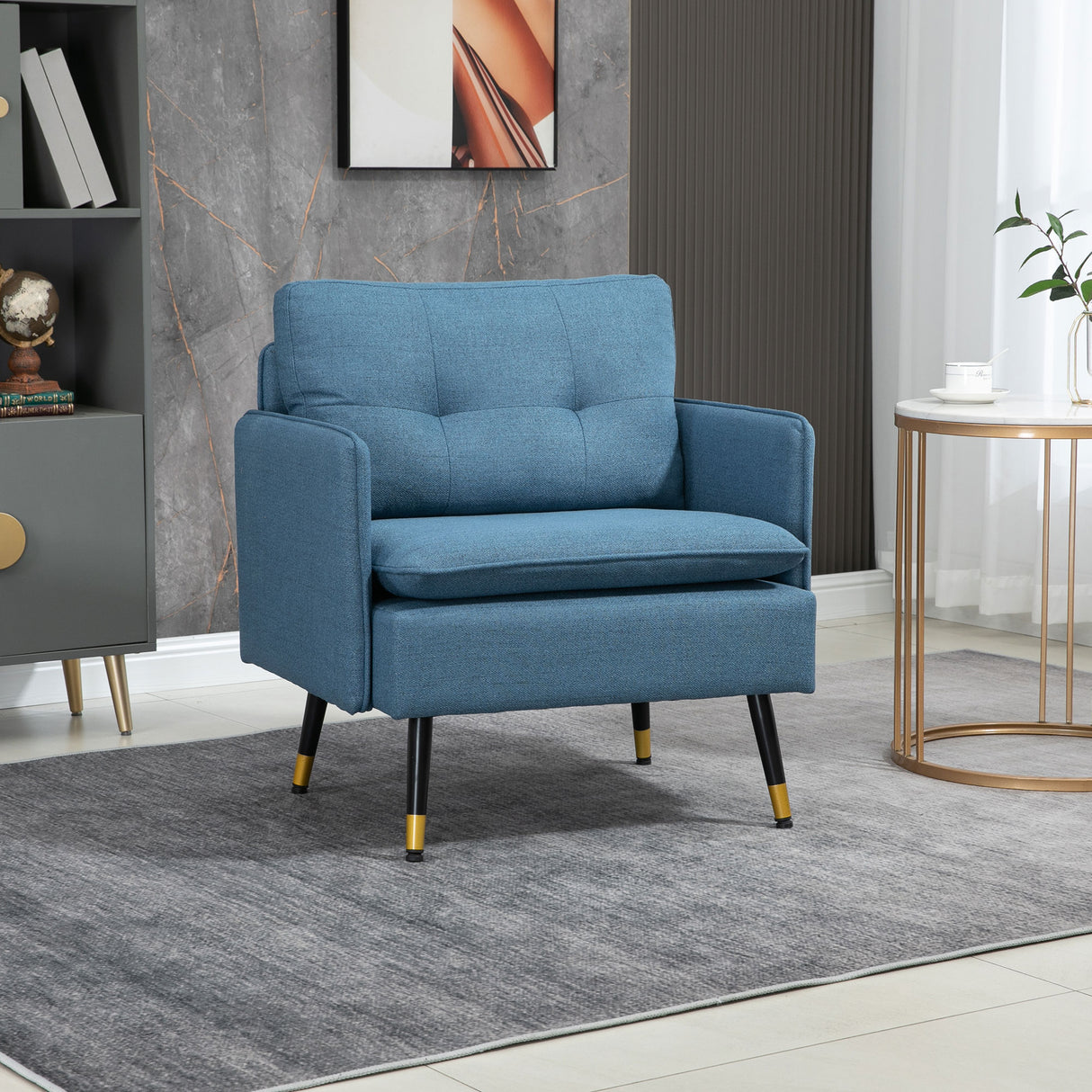 easycomfort easycomfort poltrona moderna da soggiorno e camera da letto con seduta imbottita e tessuto effetto lino 76x68x80 cm blu