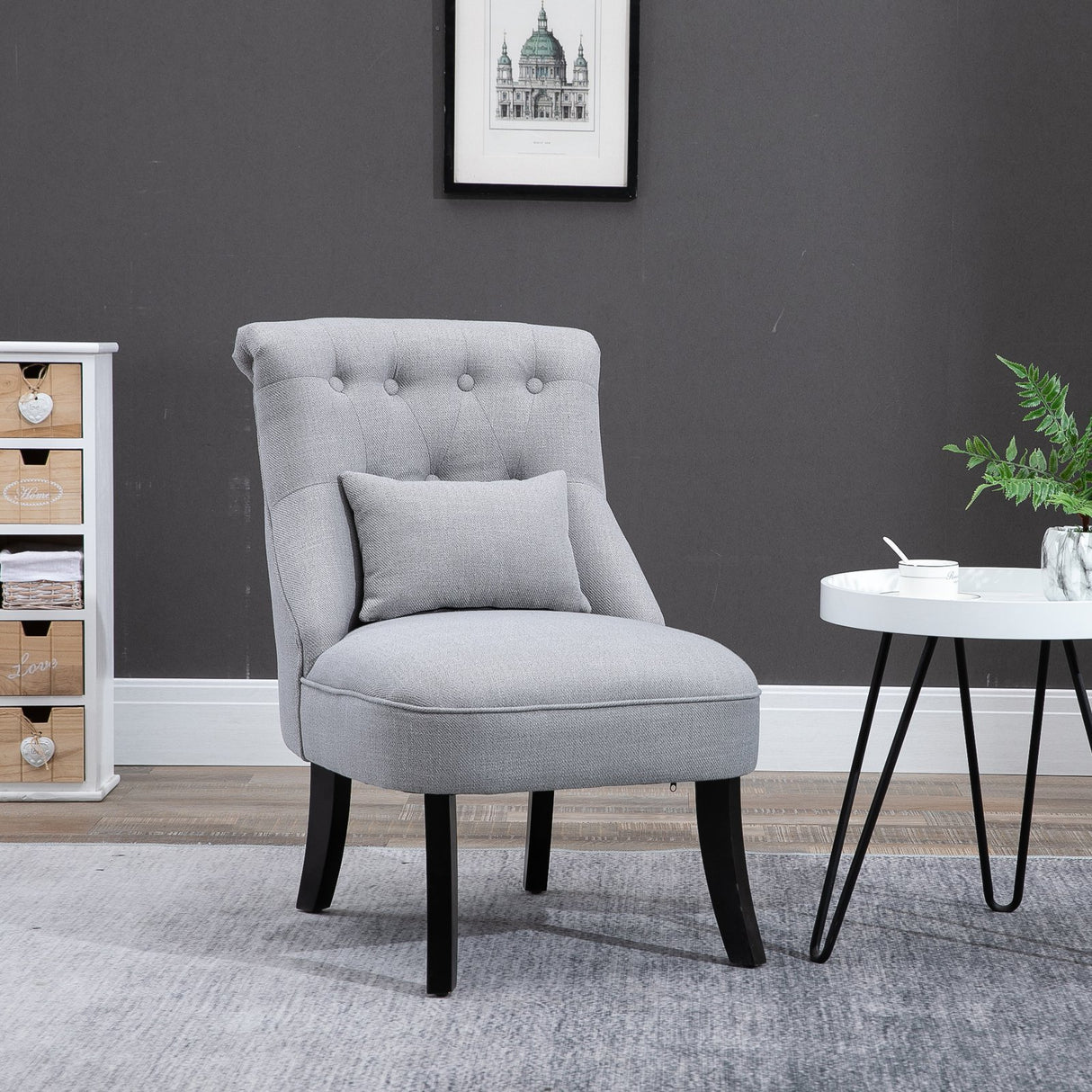 easycomfort easycomfort poltrona per salotto imbottita con cuscino e piedini antiscivolo poltrona darredo in tessuto effetto lino e legno 52 5x69x77 cm grigio ean 8054144134956