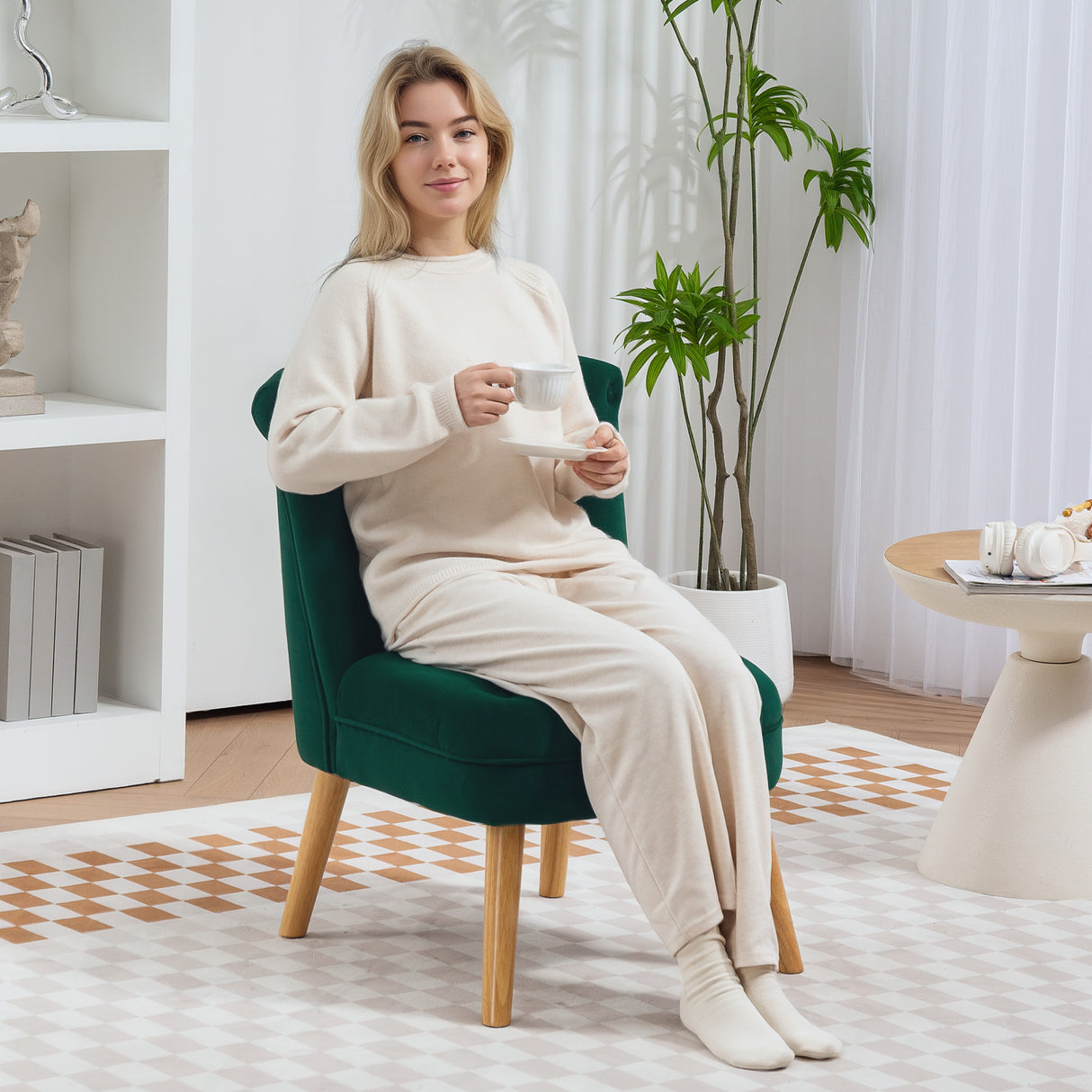 easycomfort easycomfort poltrona per salotto in velluto con seduta imbottita e trapuntata a bottoni 60x66x79 cm verde