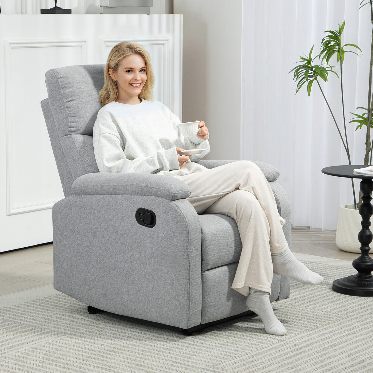 easycomfort easycomfort poltrona reclinabile manualmente a 60 extra imbottita in tessuto con poggiapiedi grigio