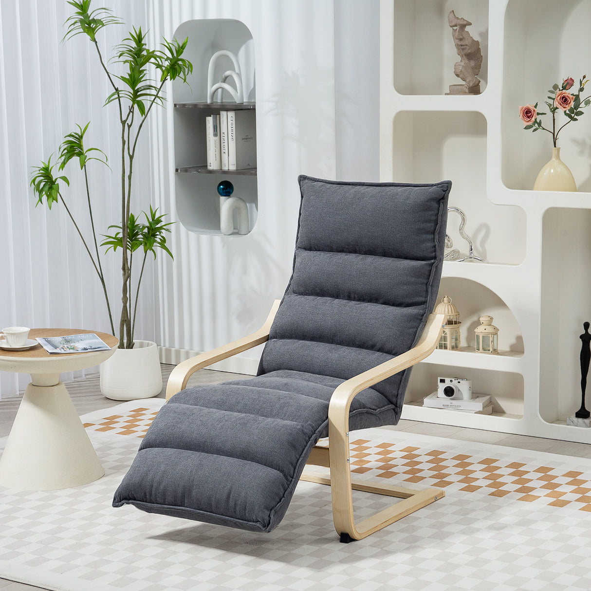 easycomfort easycomfort poltrona relax in legno con rivestimento in velluto e poggiapiedi regolabile grigio scuro