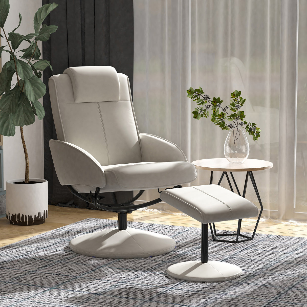 easycomfort easycomfort poltrona relax reclinabile con pouf poggiapiedi abbinato e rivestimento in finta pelle 71x78x101cm grigia ean 8054144134468