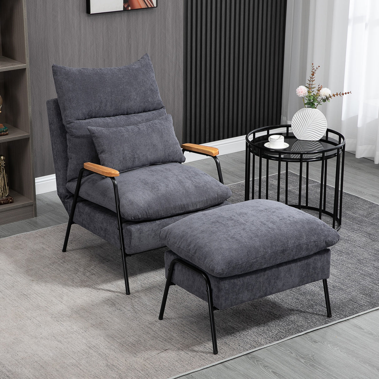 easycomfort easycomfort poltrona relax reclinabile con pouf poggiapiedi in velluto a costine grigio