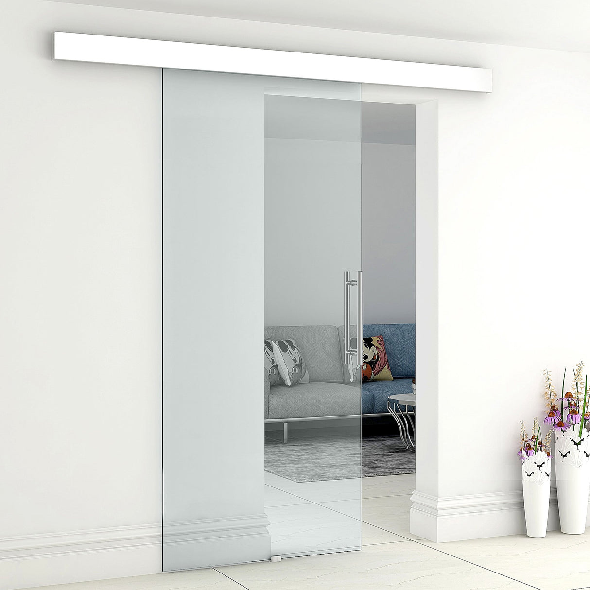easycomfort easycomfort porta scorrevole in vetro trasparente con binario e maniglia in alluminio per bagno cucina studio 210x75x0 8cm ean 8054144133218