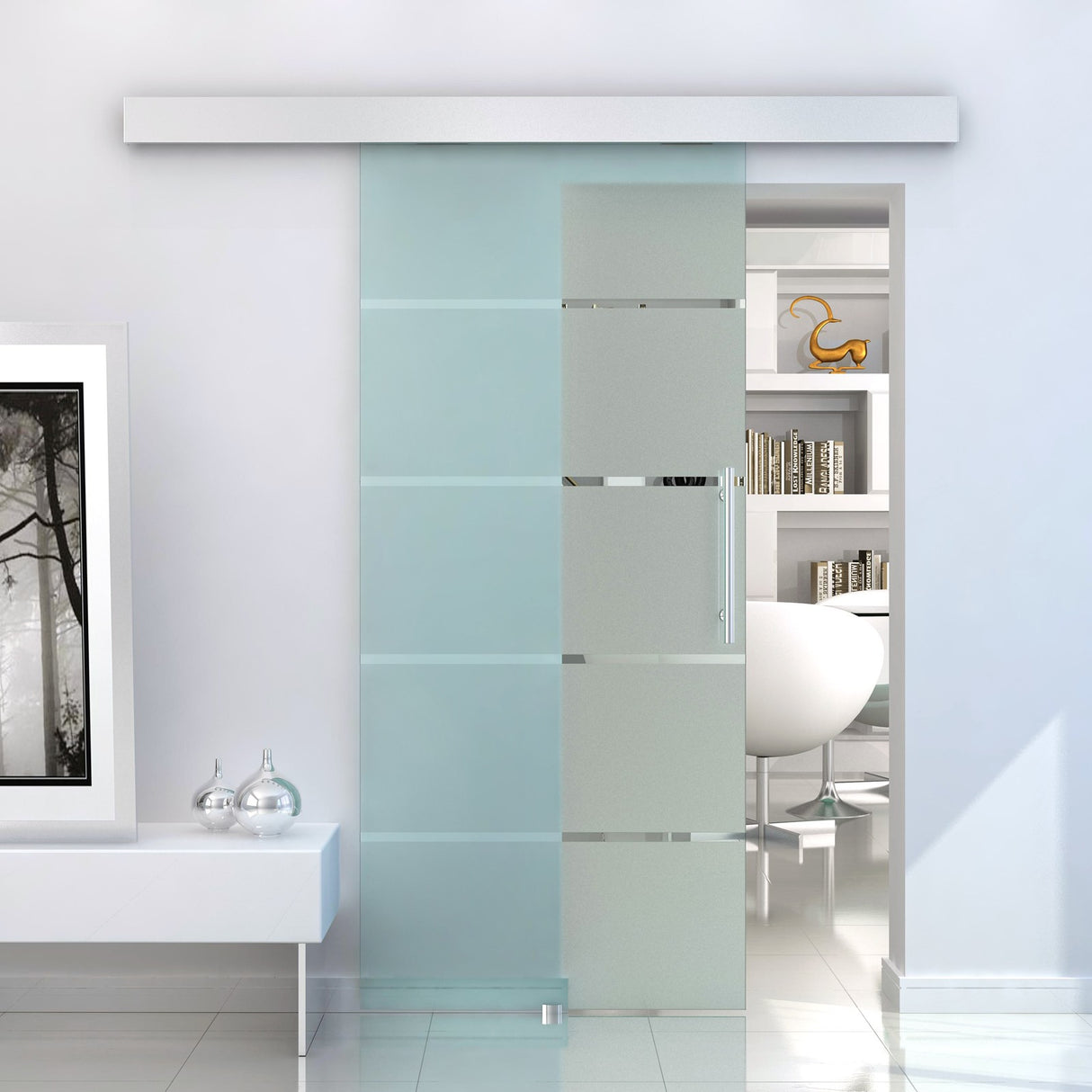easycomfort easycomfort porta scorrevole interna in vetro smerigliato e satinato con binario b2 e maniglia per bagno cucina studio vetro 205x 102 5x 08cm ean 8055776910413