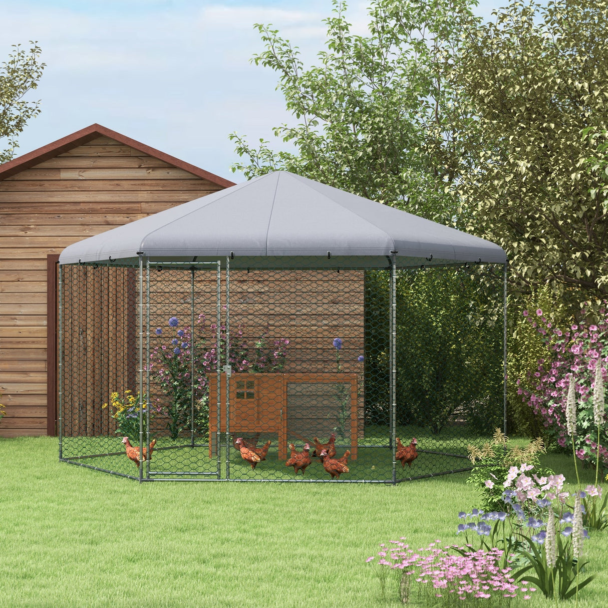 easycomfort easycomfort recinto per galline con tetto e porta bloccabile in acciaio per 10 15 animali 4x3 5x2 6m