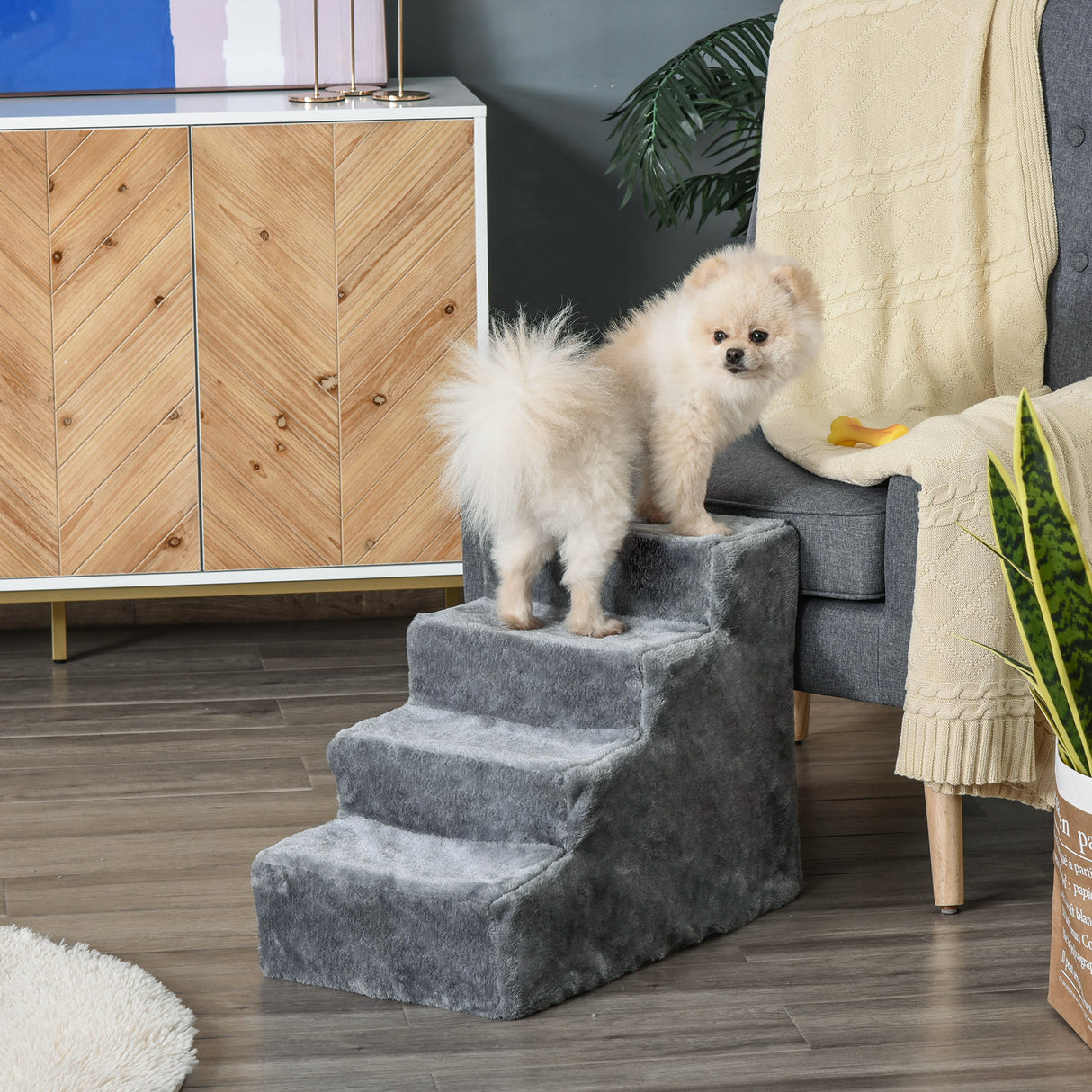 easycomfort easycomfort scaletta per cani portatile a 4 gradini in flanella sfoderabile e truciolato 60x35x44 cm grigio