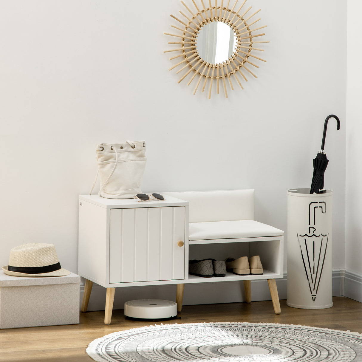 easycomfort easycomfort scarpiera da ingresso con seduta imbottita e armadietto per 4 paia di scarpe 80x33x49cm bianco