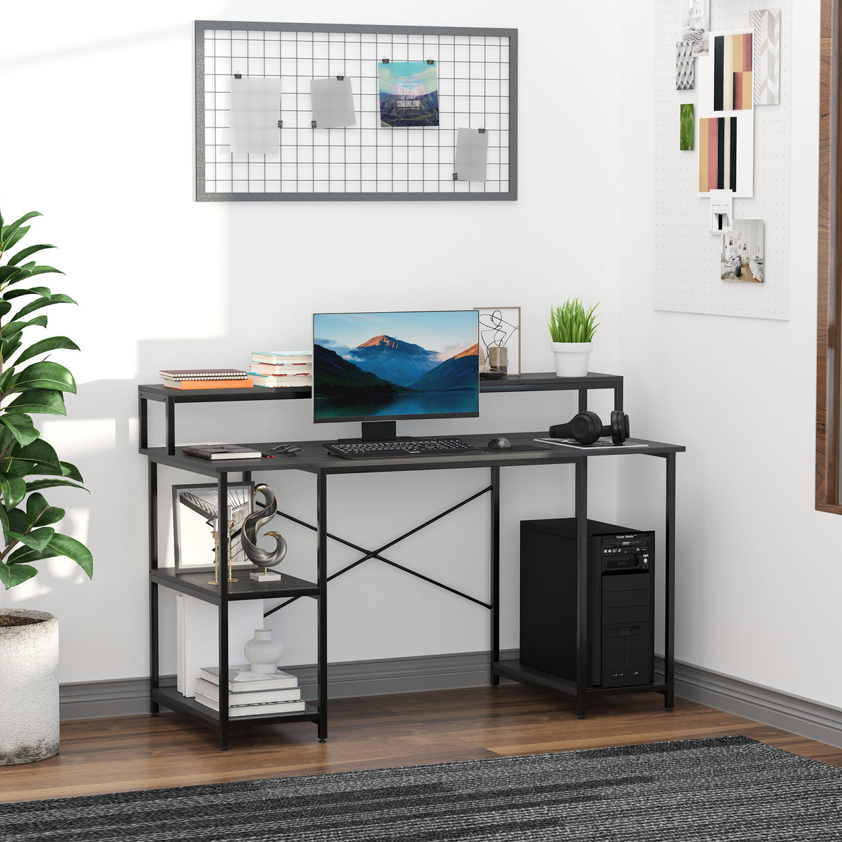 easycomfort easycomfort scrivania per computer con ripiani per monitor e cpu scrivania da ufficio per casa studio e lavoro nera 140 x 60 x 93cm ean 8054144131405