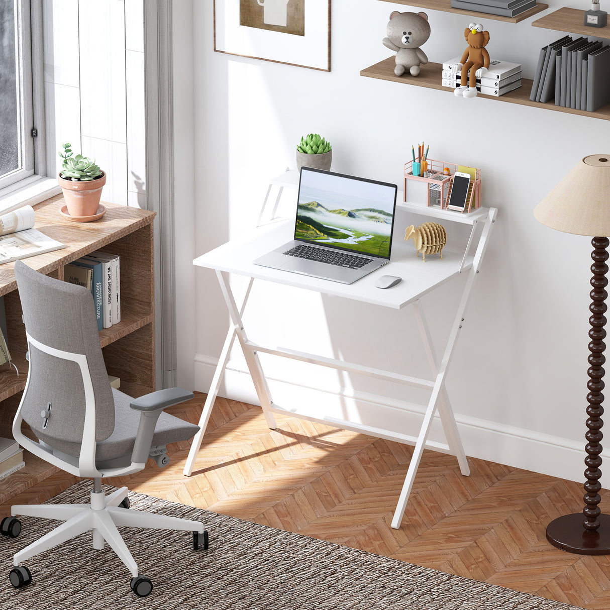 easycomfort easycomfort scrivania pieghevole con ripiano per monitor 81 5x62x86 5 cm bianco