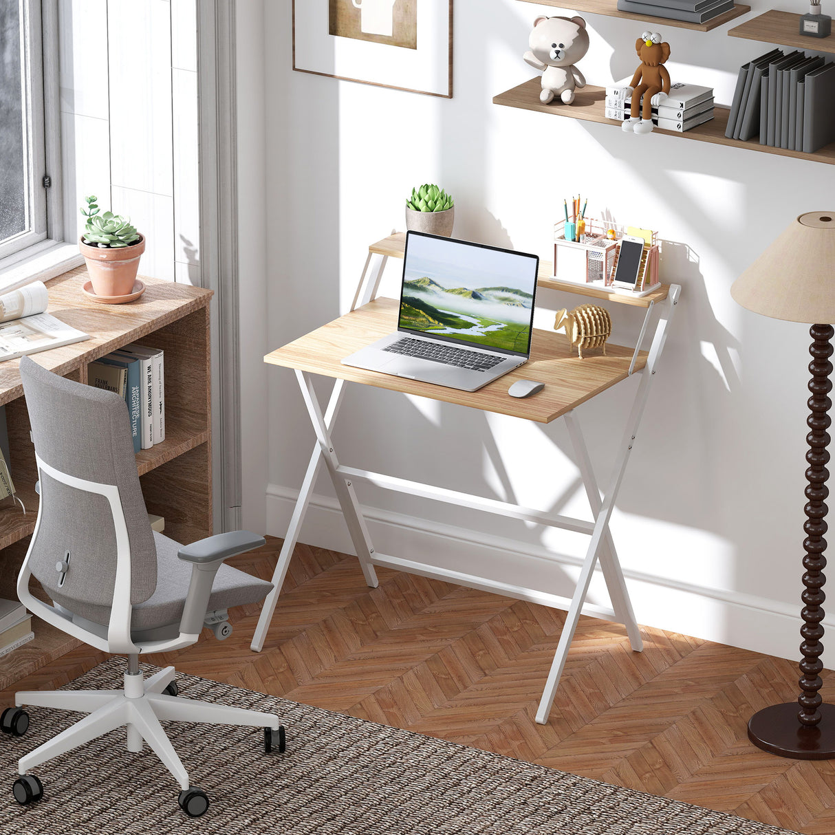 easycomfort easycomfort scrivania pieghevole con ripiano per monitor 81 5x62x86 5 cm legno e bianco