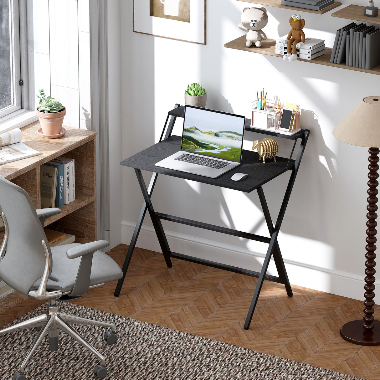 easycomfort easycomfort scrivania pieghevole con ripiano per monitor 81 5x62x86 5 cm nero