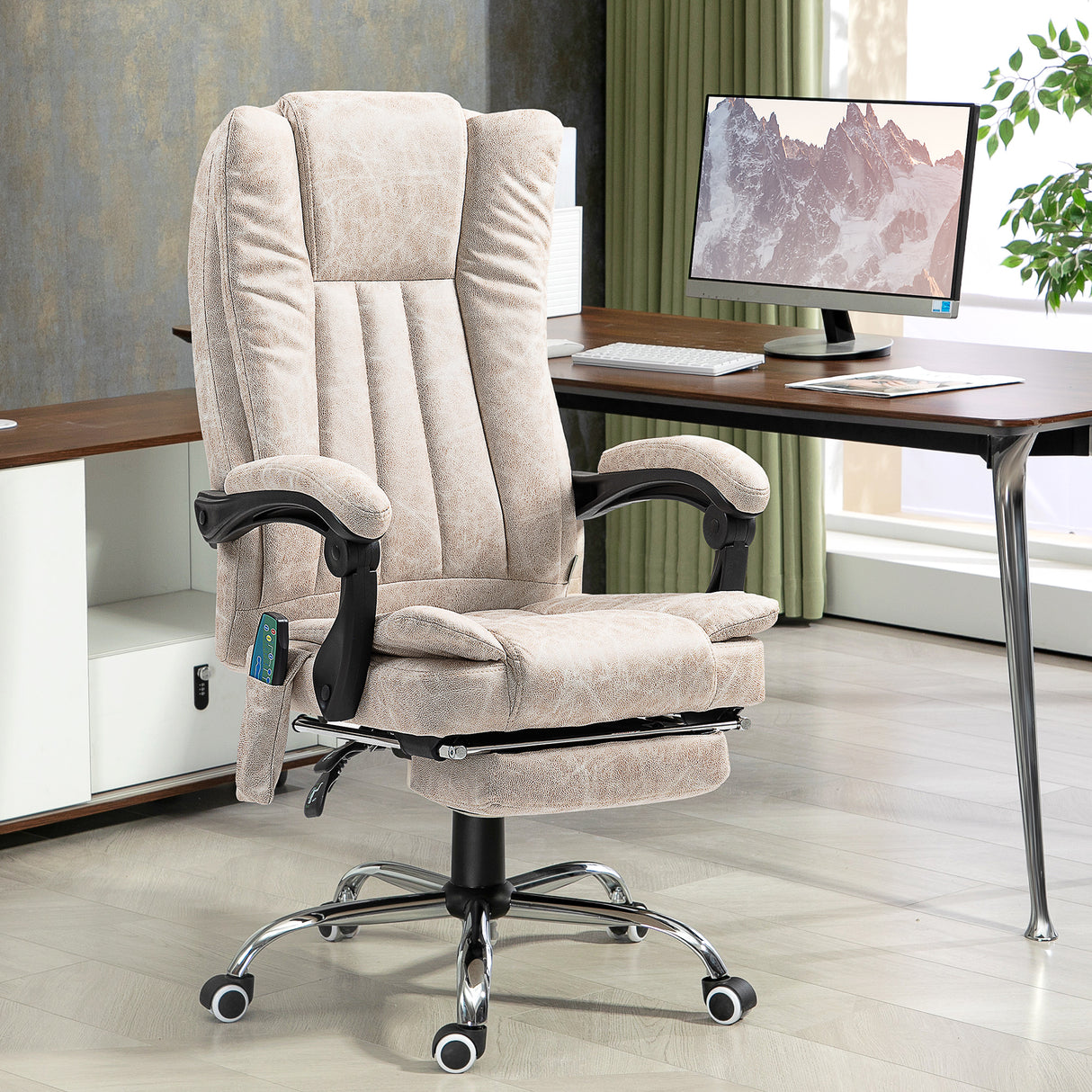 easycomfort easycomfort sedia da ufficio massaggiante e riscaldante con poggiapiedi in microfibra 62x70x113 120 cm crema