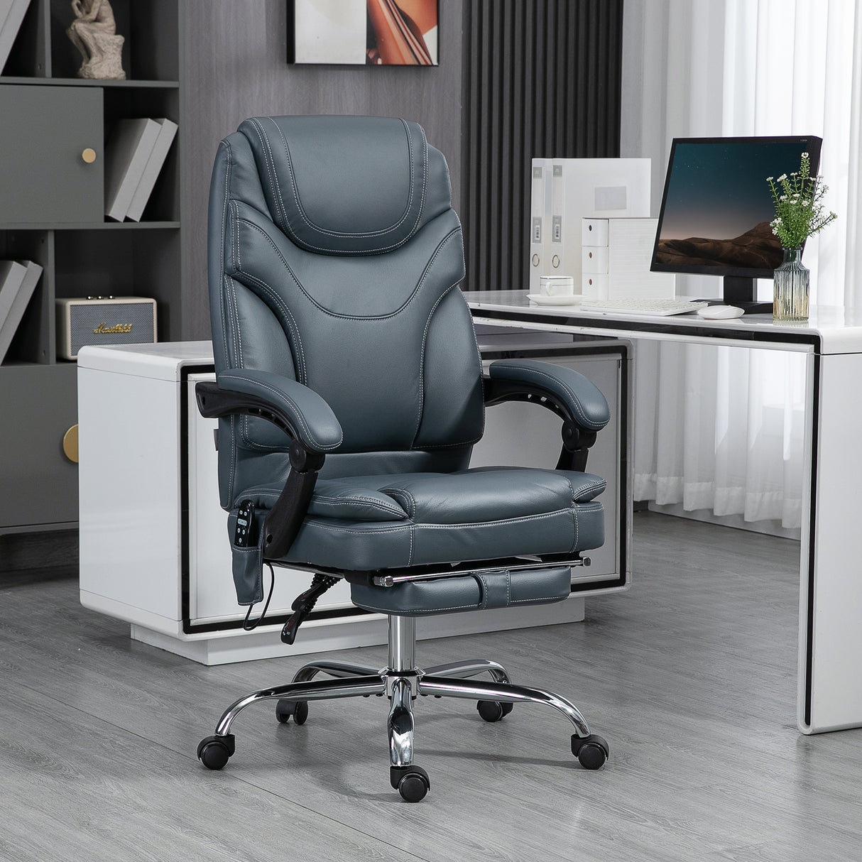 easycomfort easycomfort sedia da ufficio massaggiante e riscaldante con poggiapiedi in pelle pu e acciaio 67x67x113 121 cm grigio