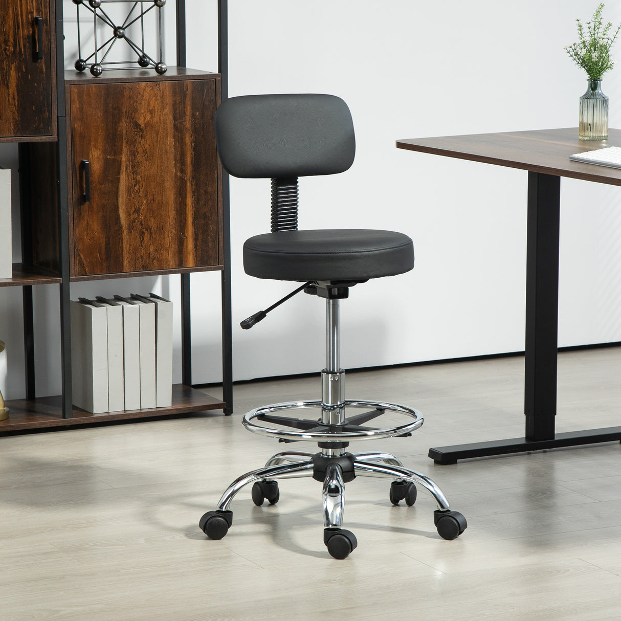 easycomfort easycomfort sedia girevole ad altezza regolabile con poggiapiedi in acciaio finta pelle e gommapiuma 52x52x78 92 cm nero