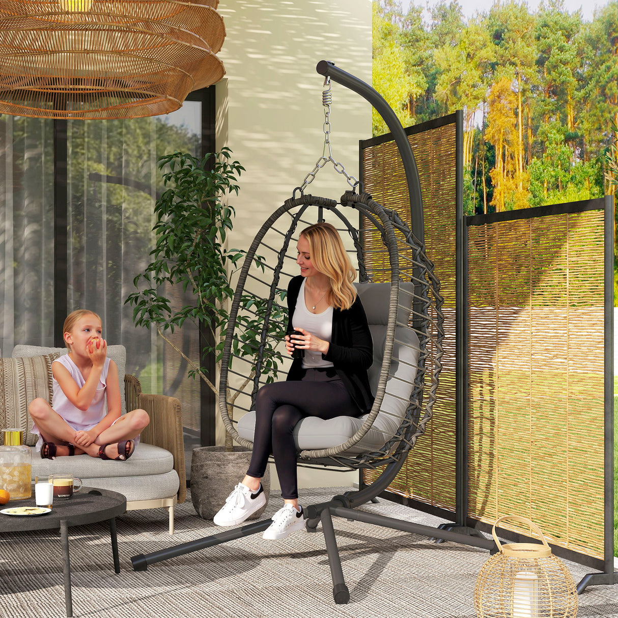 easycomfort easycomfort sedia sospesa in rattan a uovo con cuscino e poggiatesta altezza regolabile e seduta richiudibile grigio