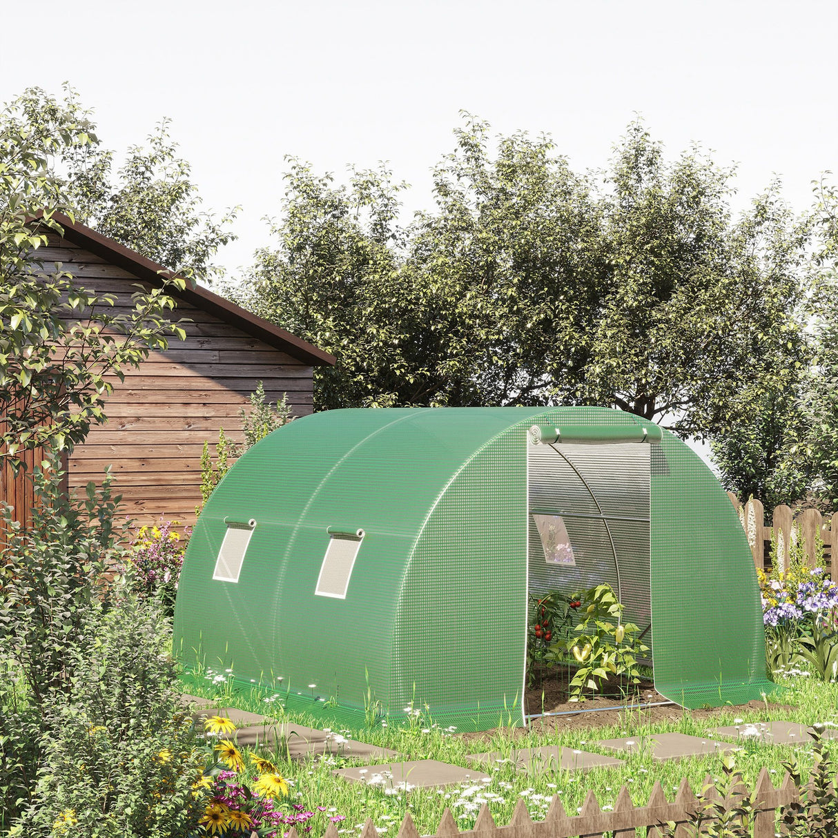easycomfort easycomfort serra a tunnel da esterno 3x3x2m con copertura in pe porta con cerniera e 4 finestre verde
