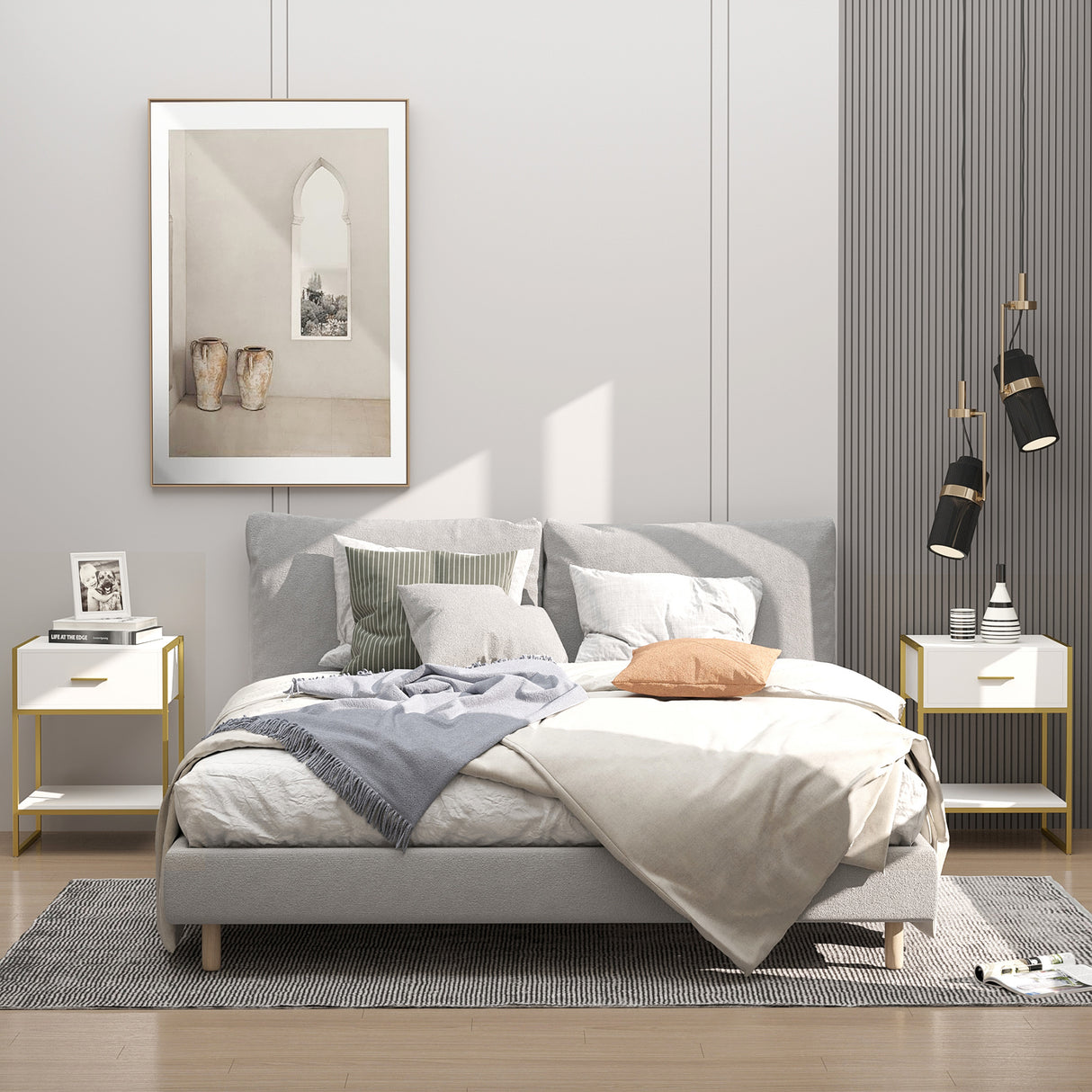 easycomfort easycomfort set 2 comodini moderni con cassetto e ripiano aperto in mdf e acciaio 45x40x60cm bianco e oro