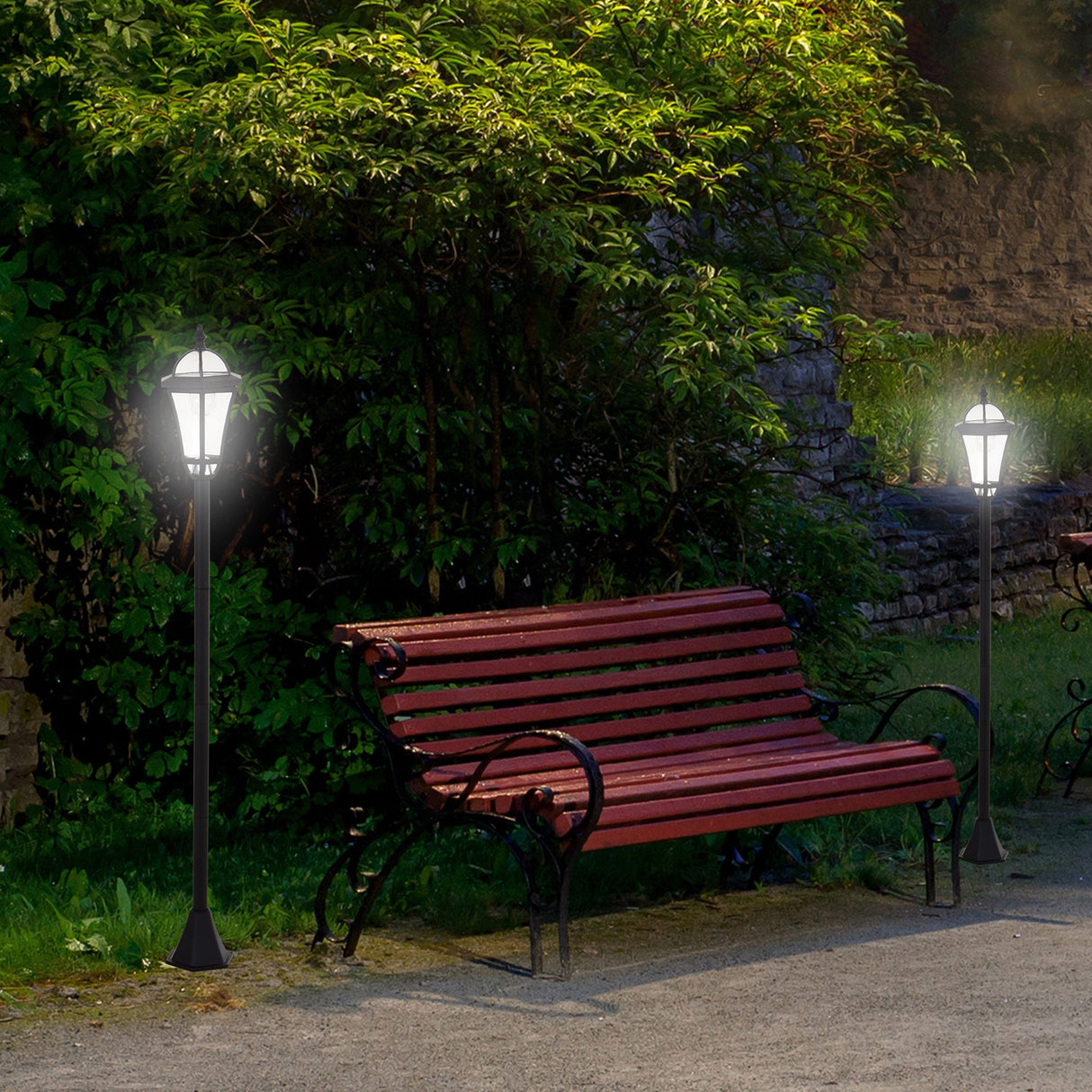 easycomfort easycomfort set 2 lampioni solari per giardino con 2 led e accensione automatica nero
