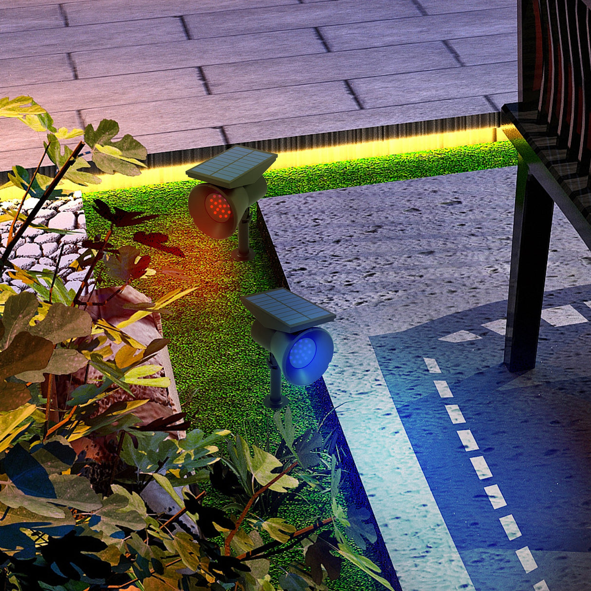 easycomfort easycomfort set 2 luci da giardino solari rgb con 2 modalita di illuminazione in pp e pc 10 6x15x38 cm nero