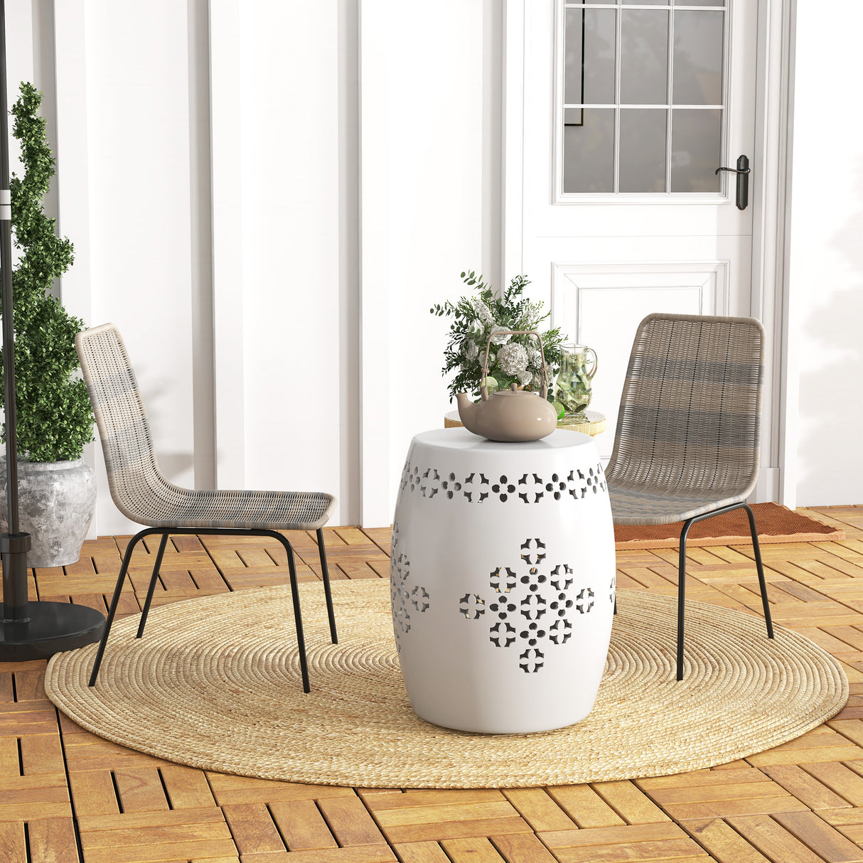easycomfort easycomfort set 2 sedie da giardino e interno stile boho con schienale basso e rivestimento in rattan pe giallo