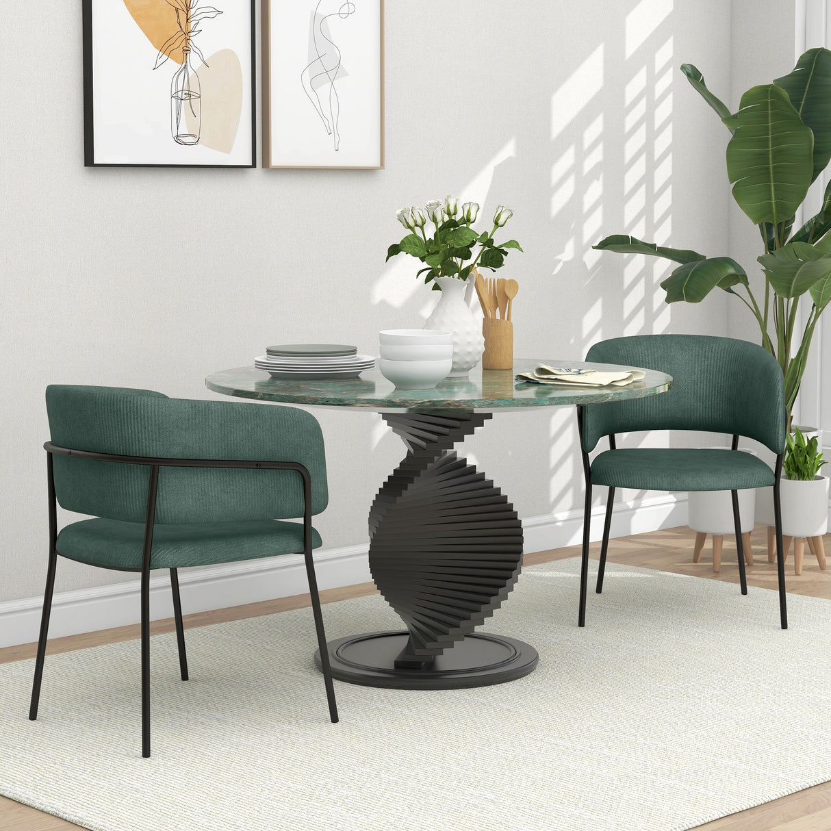 easycomfort easycomfort set 2 sedie per cucina imbottite in tessuto effetto velluto e acciaio 57x53x73 cm verde