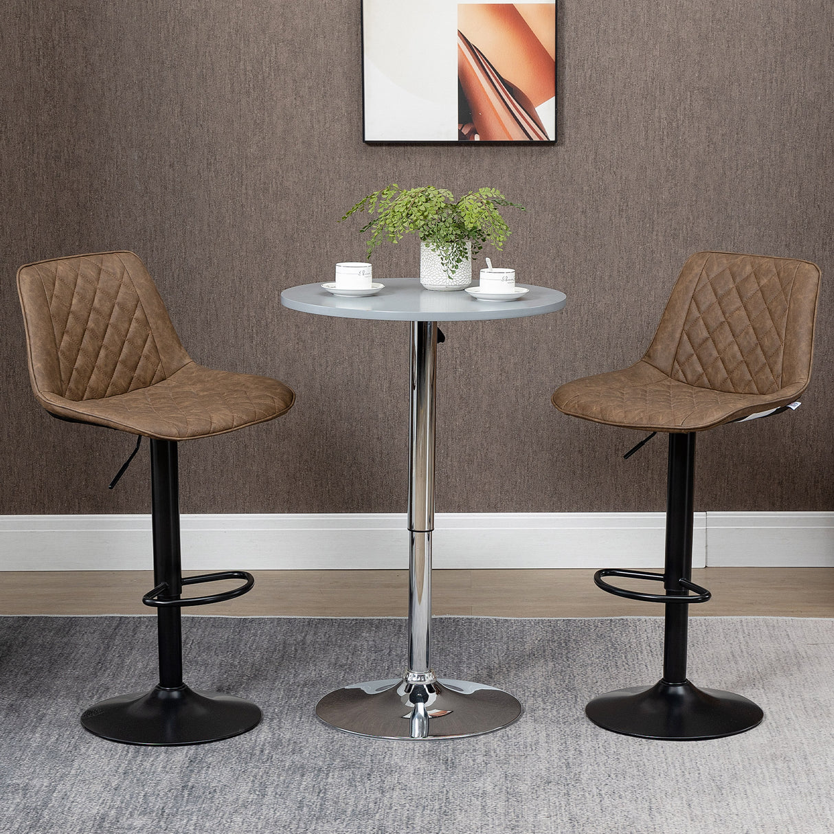easycomfort easycomfort set 2 sgabelli alti da bar con altezza regolabile e girevoli seduta imbottita con poggiapiedi in pelle marrone scuro