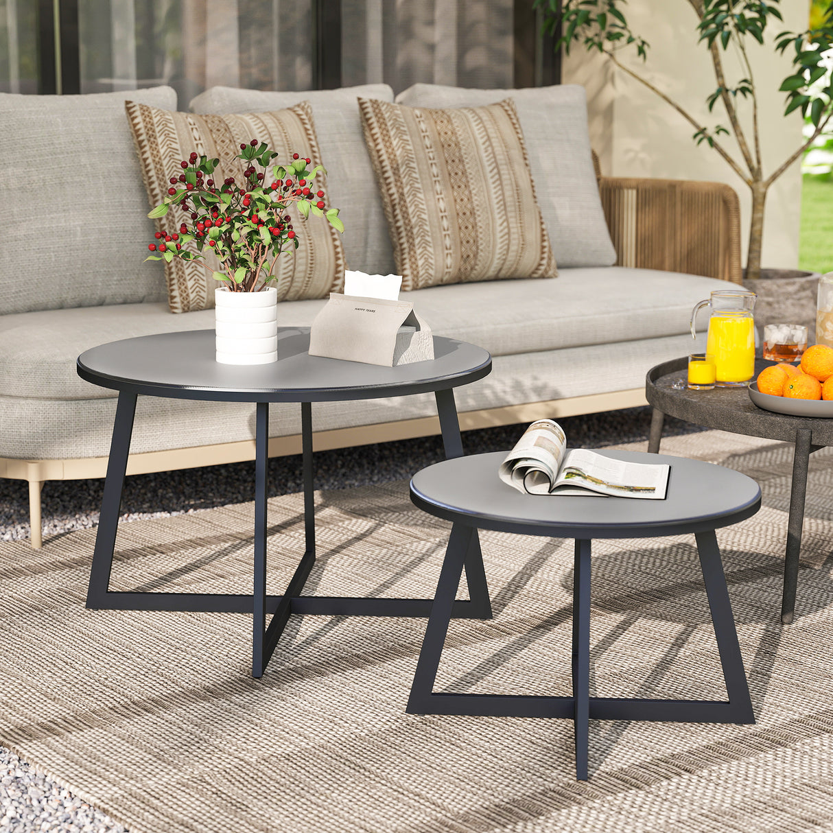 easycomfort easycomfort set 2 tavolini per esterni con piano in vetro temperato 70x45 cm e 50x35 cm grigio