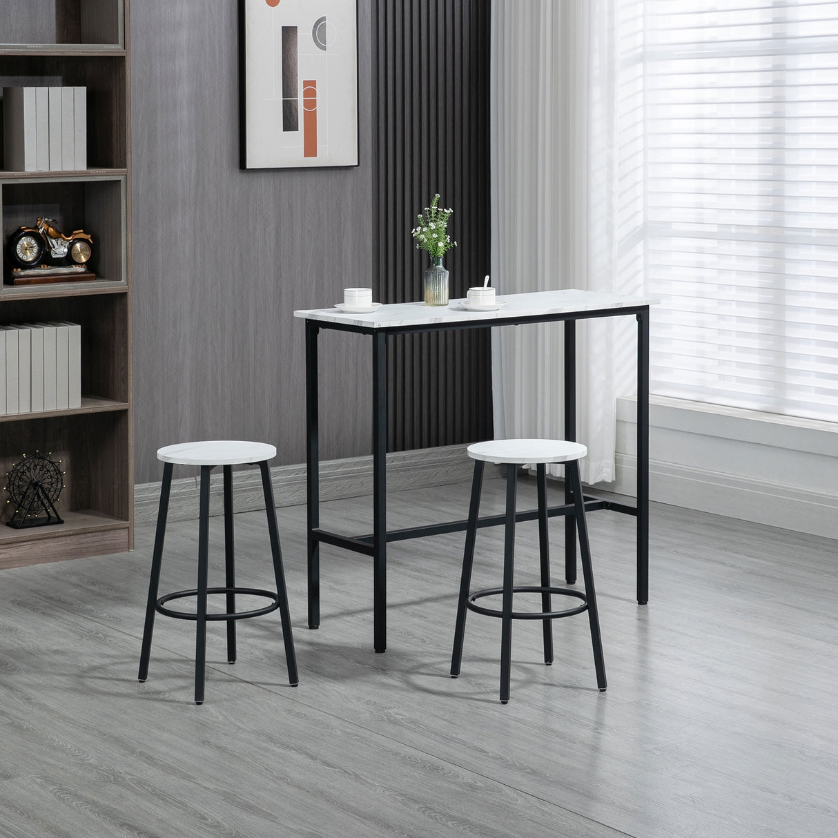 easycomfort easycomfort set 3 pezzi con tavolo rettangolare e 2 sgabelli da bar in truciolato mdf e acciaio bianco e nero