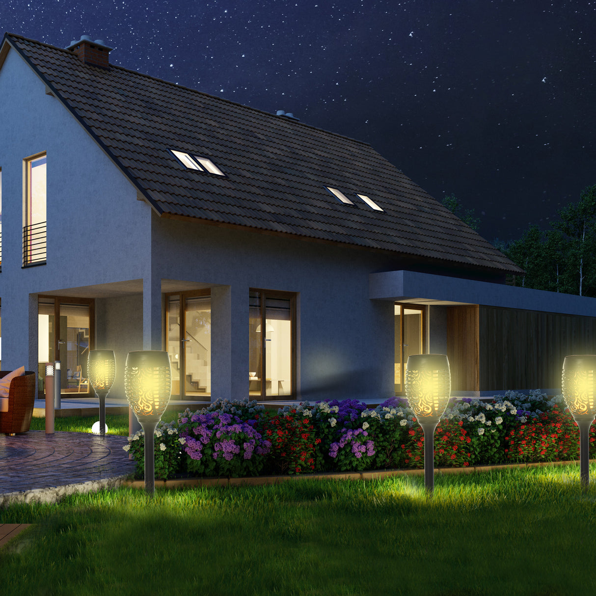 easycomfort easycomfort set 4 faretti da esterno led a energia solare con 4 picchetti in plastica 12x72 cm nero
