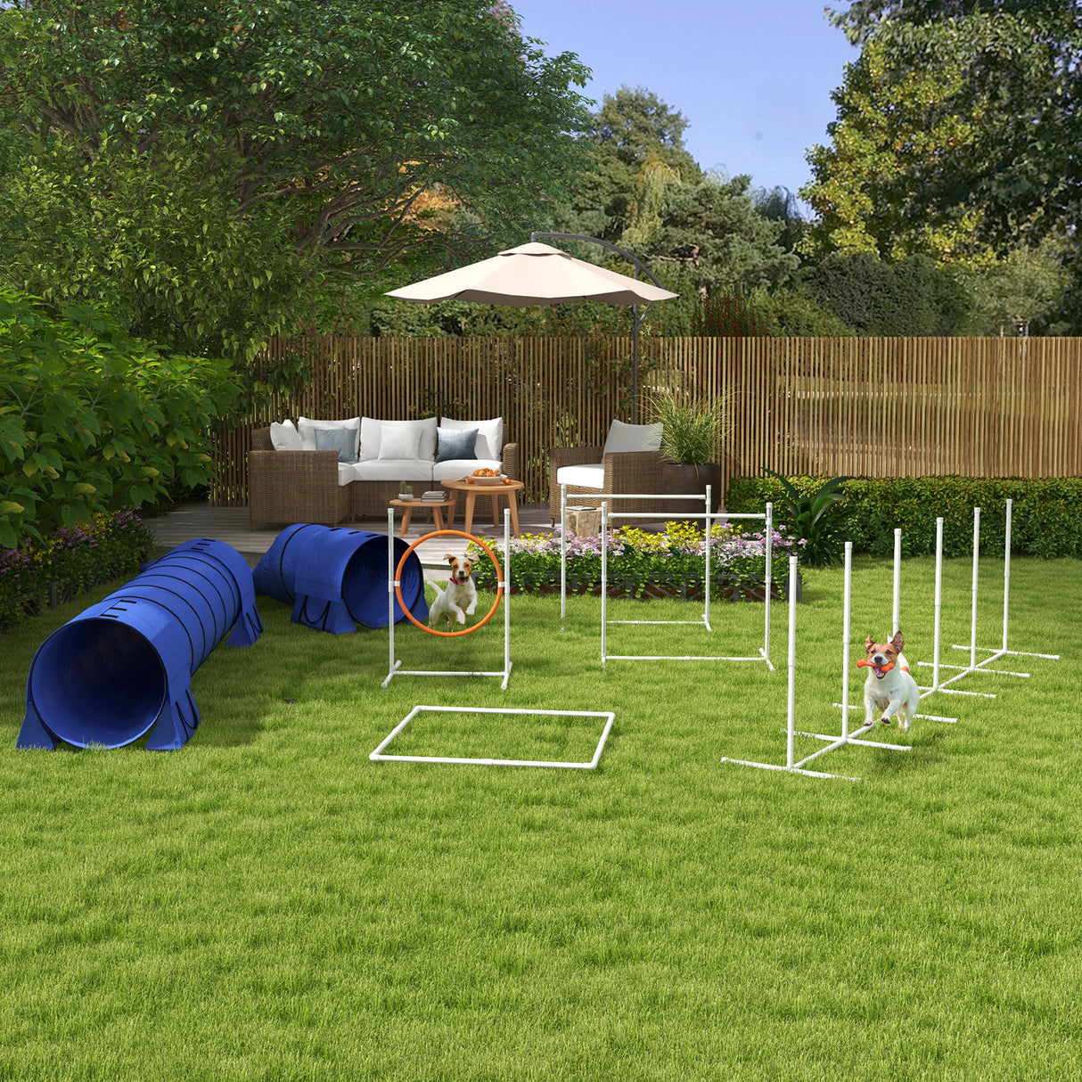 easycomfort easycomfort set agility dog 7 pezzi con fischietto e borsa da trasporto in plastica e abs 89x69x99 cm bianco arancione blu