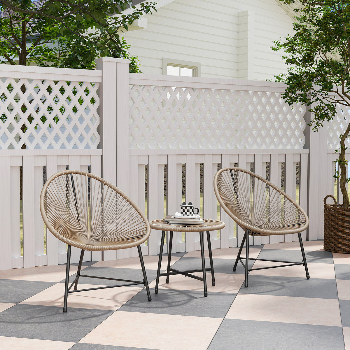 easycomfort easycomfort set da giardino 3 pezzi in rattan pe e acciaio con 2 sedie ovali e tavolino da caffe nero e color legno
