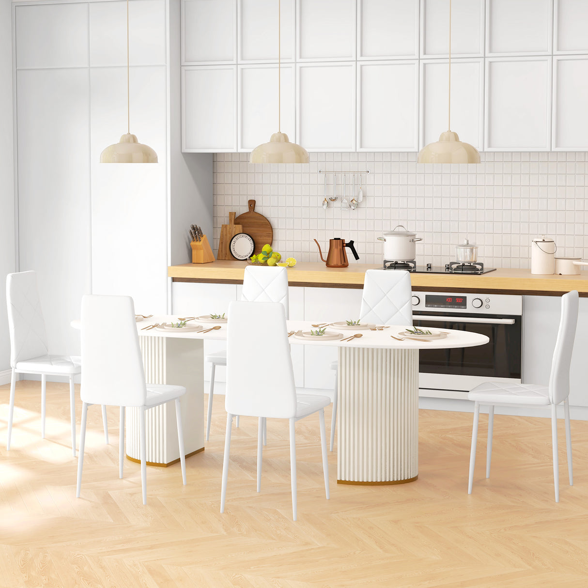 easycomfort easycomfort set di 6 sedie da pranzo moderne con schienale alto in finta pelle e acciaio 41x50x97 cm bianco