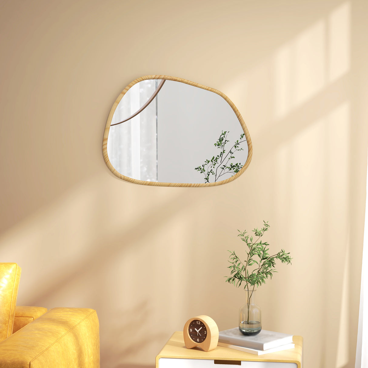 easycomfort easycomfort specchio da parete moderno con bordi irregolari e cornice in legno per camera e ingresso 80x60 cm