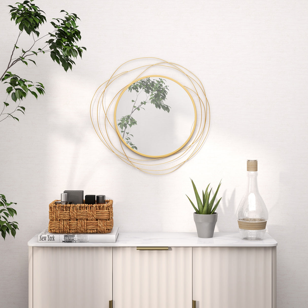 easycomfort easycomfort specchio moderno e rotondo decorativo a muro con ganci in vetro e metallo 65x1 cm oro