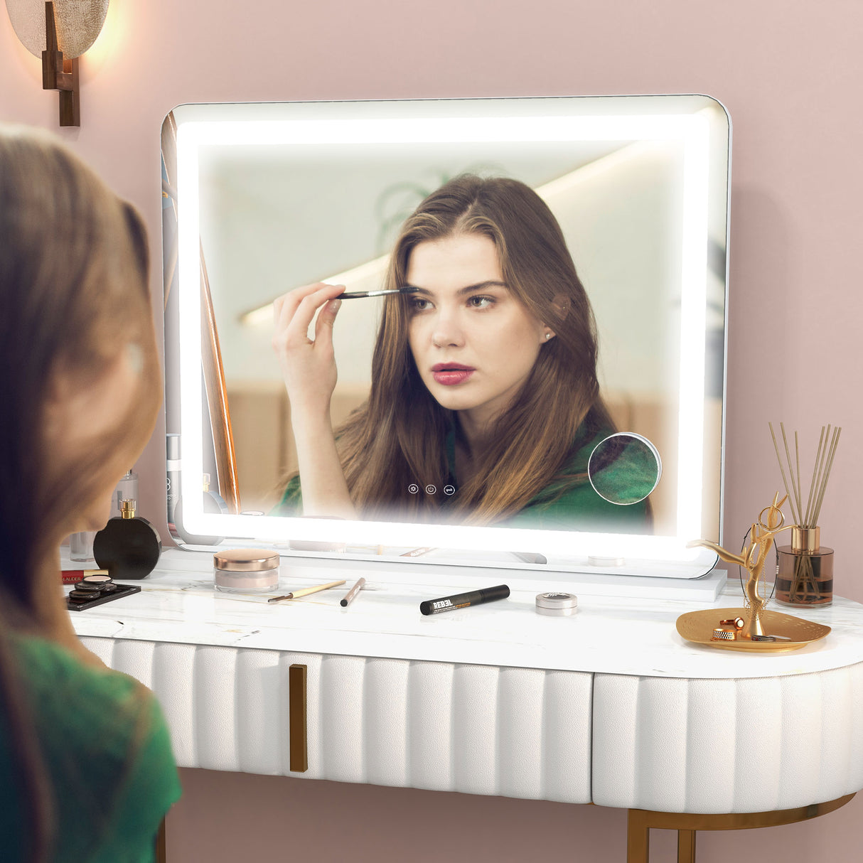 easycomfort easycomfort specchio per trucco con led regolabili ingranditore 10x presa usb e comandi touch 80x62x14cm