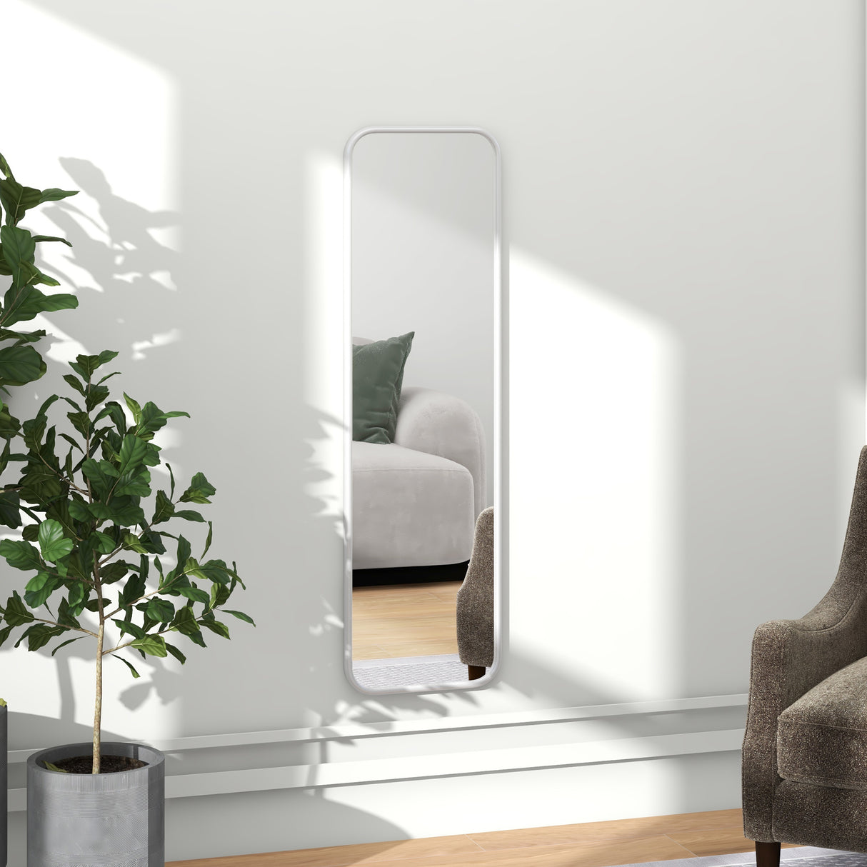 easycomfort easycomfort specchio verticale da parete o da terra con bordi arrotondati in mdf e vetro 120x35 cm bianco