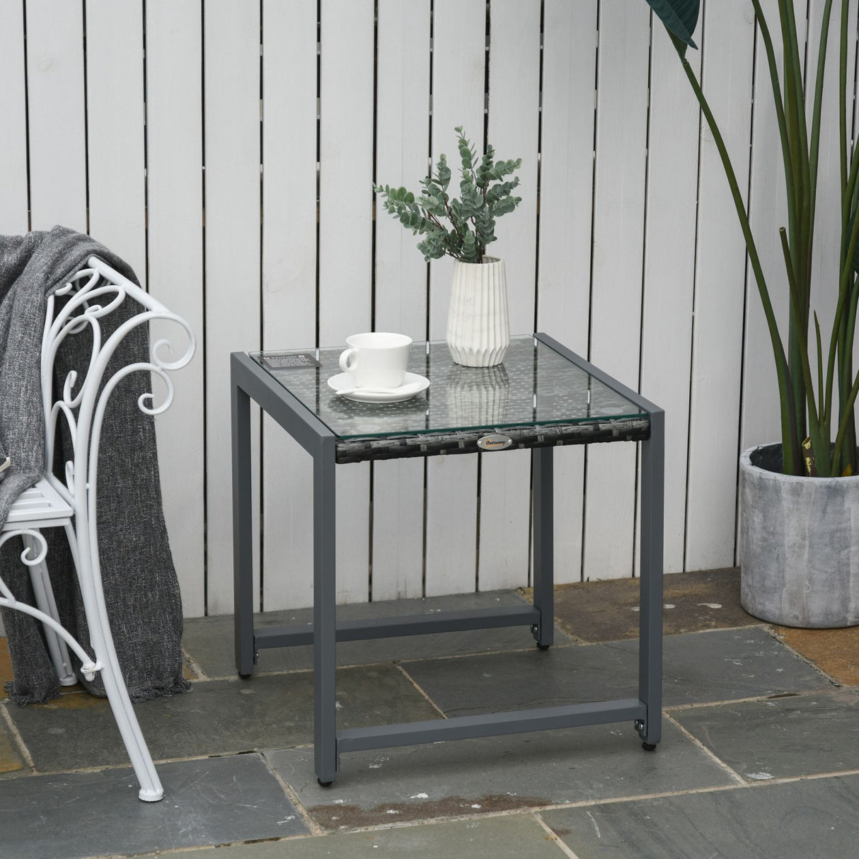 easycomfort easycomfort tavolino da caffe da giardino piano in vetro temperato in rattan alluminio 50 x 495 x 50 cm ean 8054111846066