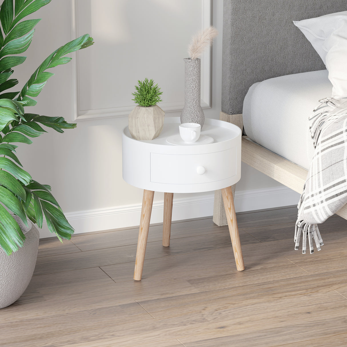 easycomfort easycomfort tavolino da salotto moderno in legno tavolino rotondo con cassetto tavolino da caffe per soggiorno e camera bianco ean 8054111846318